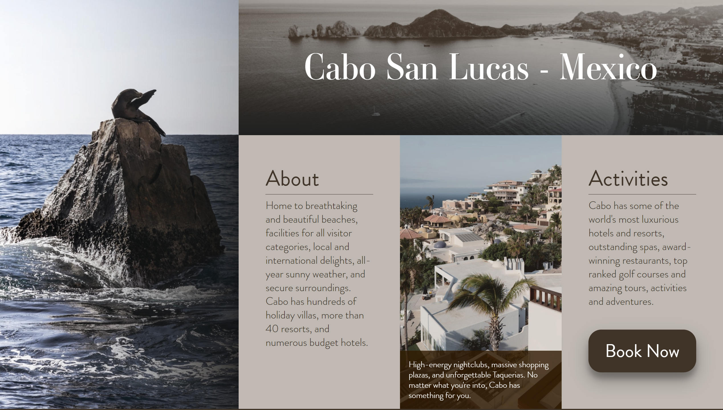 Hero image of the vacation destination website, located in mexico